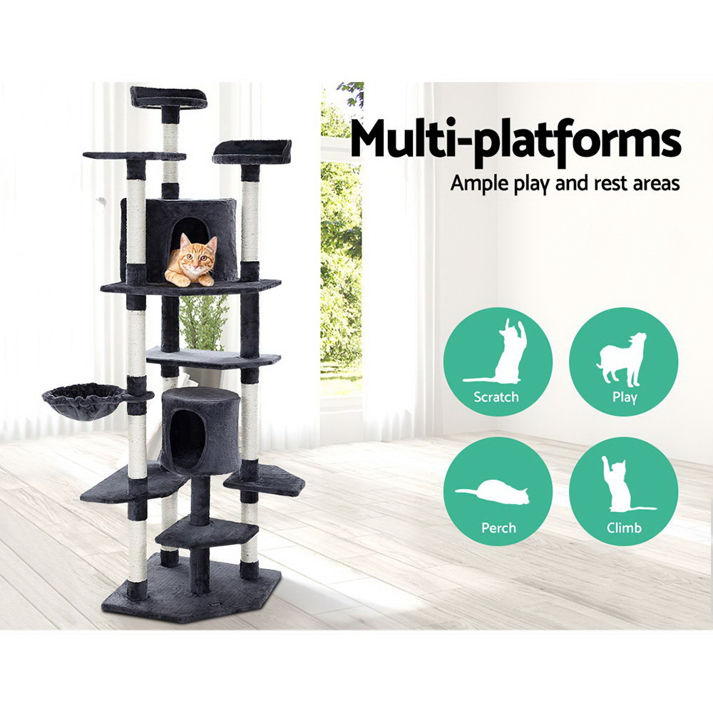 i.Pet Cat Tree 203cm Tower Scratching Post Scratcher Condo Trees House Bed Grey โ image 3