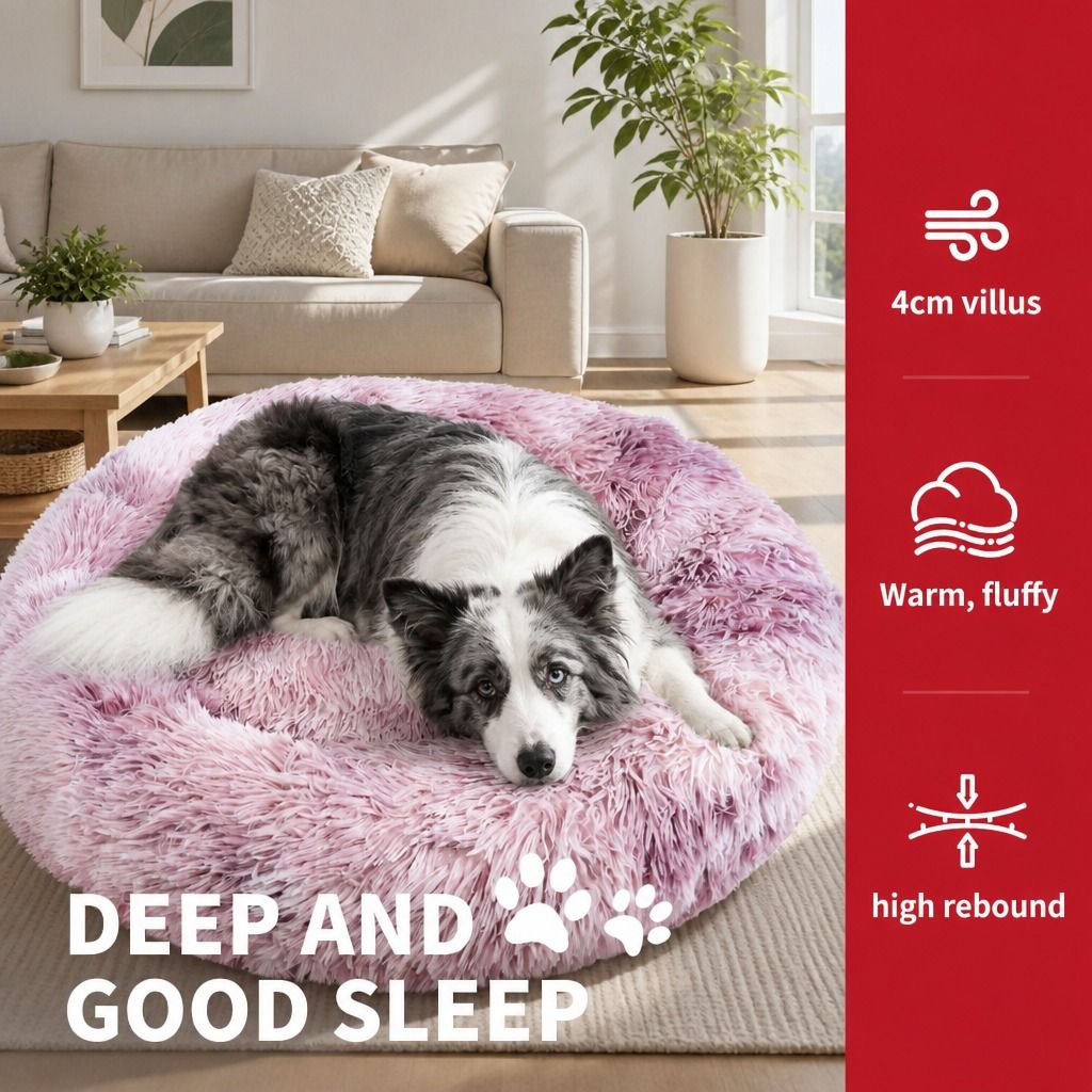 Dog Cat Pet Calming Bed Warm Soft Plush Round Nest Comfy Sleeping Cave MEL 120cm — image 4