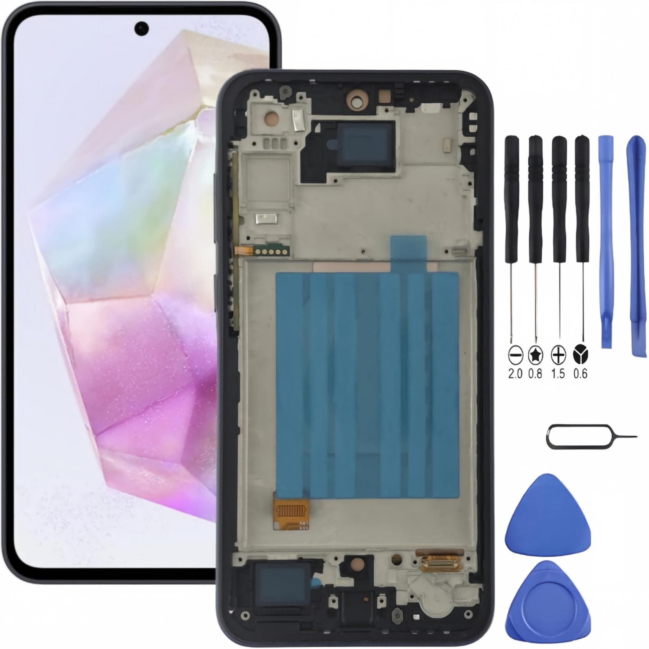 Samsung Galaxy A35 5G Screen Replacement with Frame, 6.6" 120Hz Super AMOLED Flat Touch Digitizer, Complete Disassembly Repair Tool Kit for SM-A356U SM-A356U1