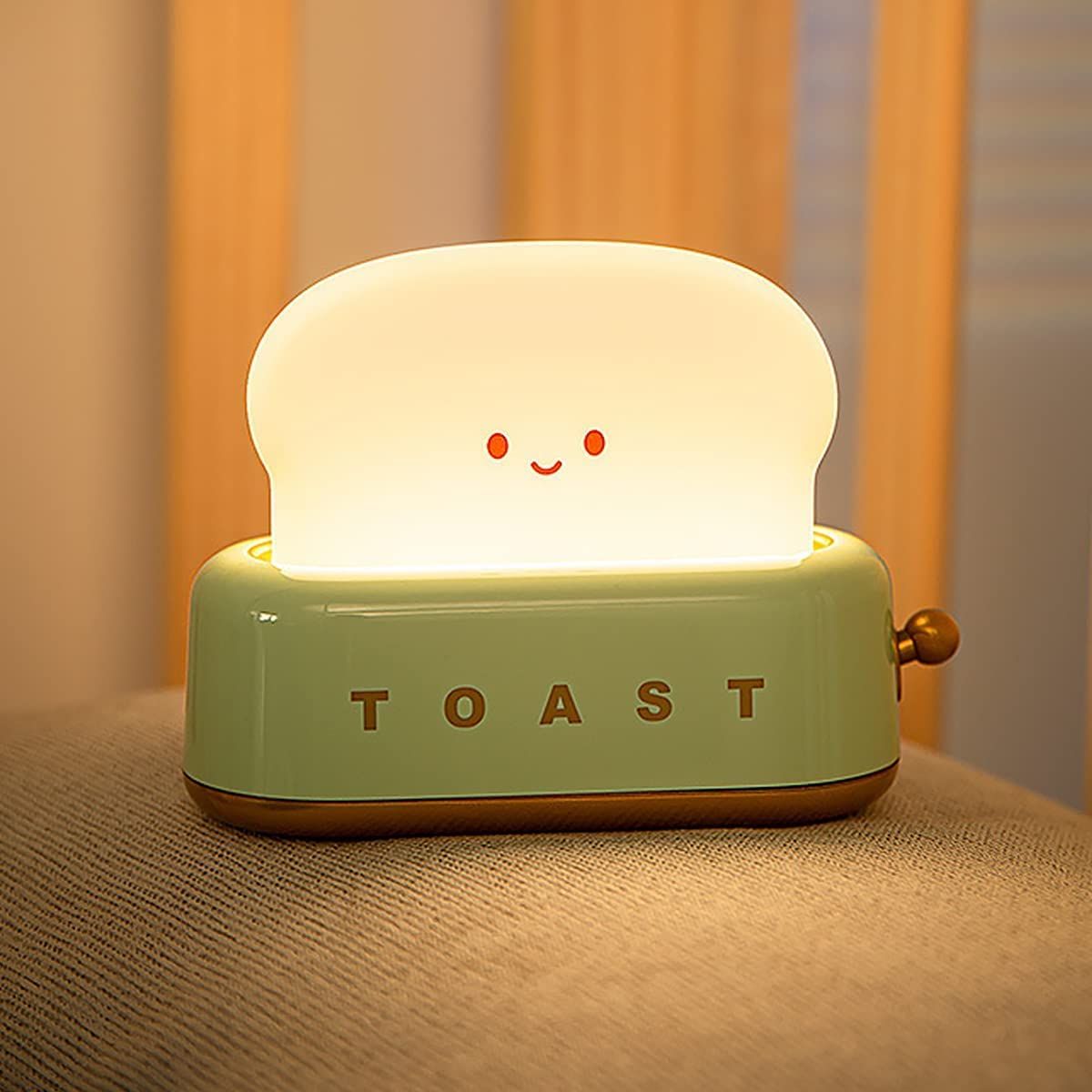 Cute Kids Toast Lamp, Desk Aesthetic Decor Bread Night Light with Portable Rechargeable Adjustable Brightness (Green)
