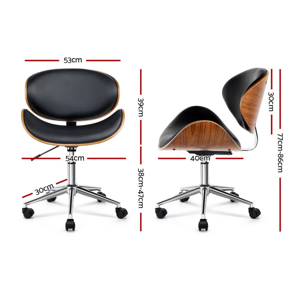 Artiss Wooden Office Chair Leather Seat Black — image 2