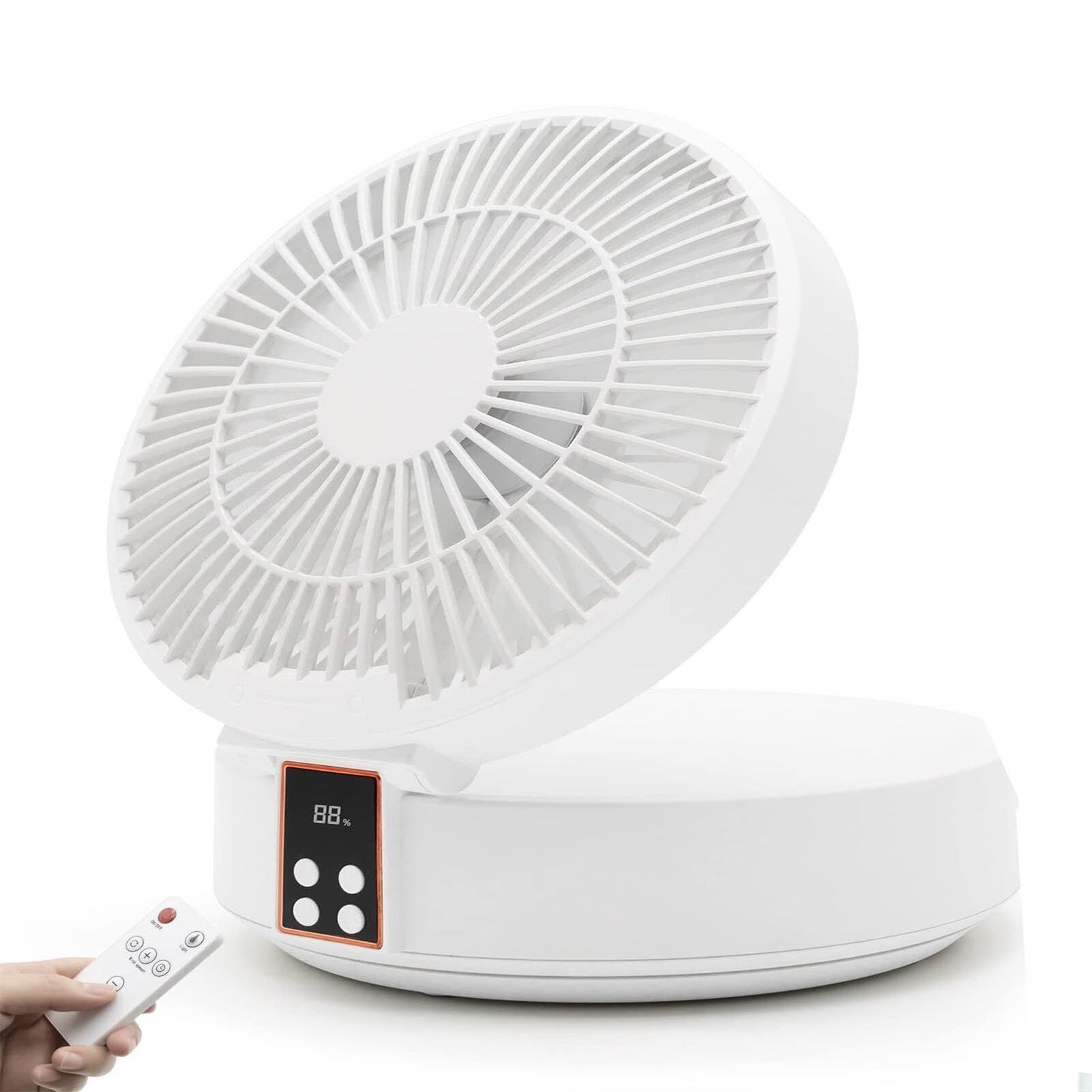 Desktop Fan with Remote, Portable Rechargeable LED Light Fan Air Cooler Mini Desk USB Fan with Quiet Operation, ( Color: White )