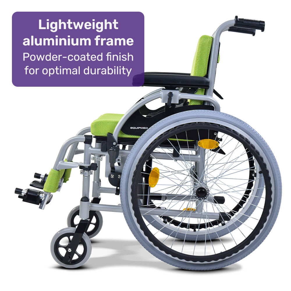 EQUIPMED Kids Premium Paediatric Wheelchair, Lightweight Aluminium, 22" Wheels, 75kg Rated, Green โ image 2