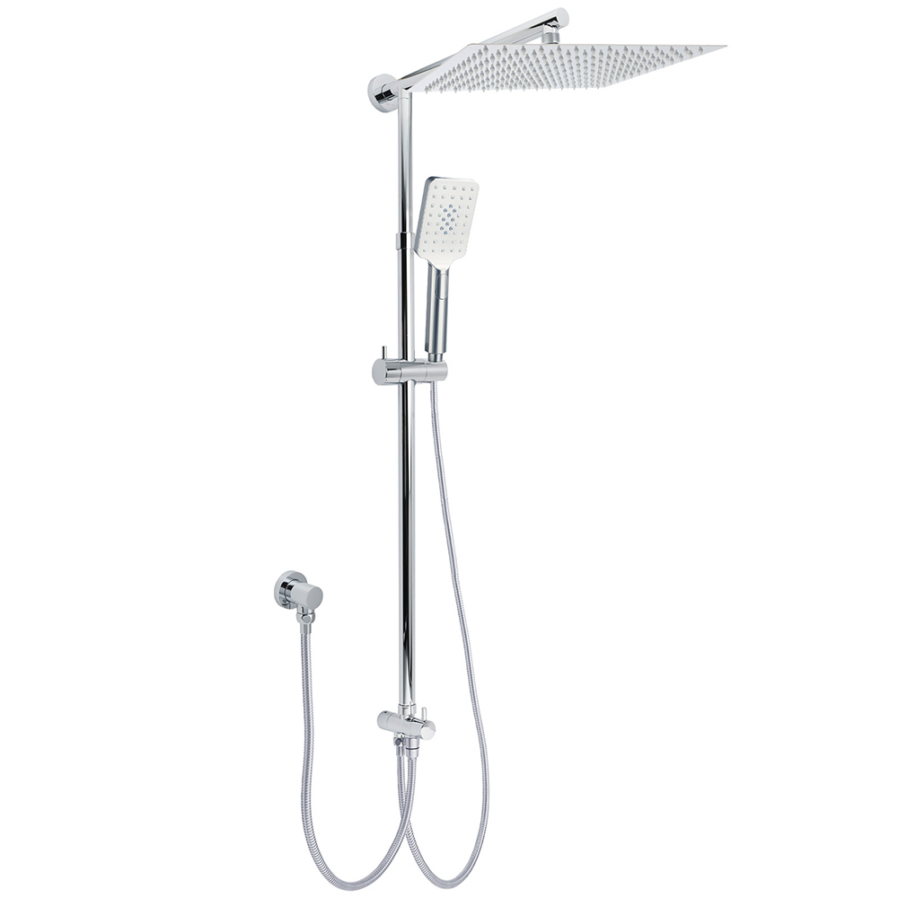 WELS Dual Square Shower Head 12" Rain Rose + 3 Modes Handheld Diverter Rail Arm Set