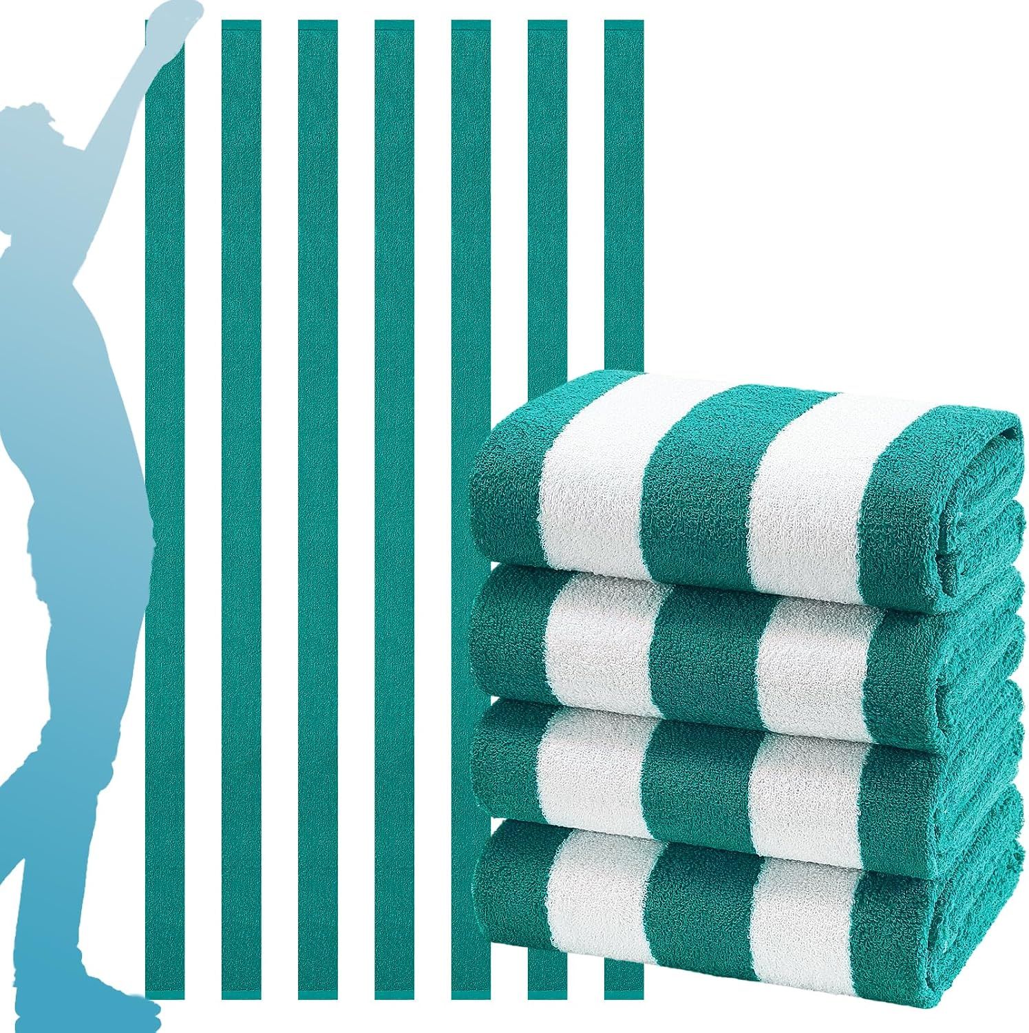 4 Pack Stripe Beach Towel Thin Set for Women Men Extra Oversized Large Size Clearance Travel Camping Accessories Beach, Green, 152 × 76 cm