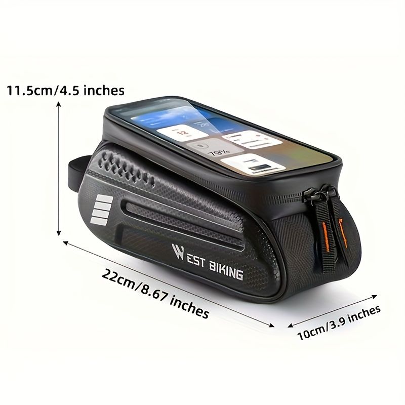WEST BIKING Large Capacity Bike Front Handle Bag - Heavy-duty nylon and EVA structure, with zipper storage space, can accommodate 7-inch mobile phone, 7-inch — image 6
