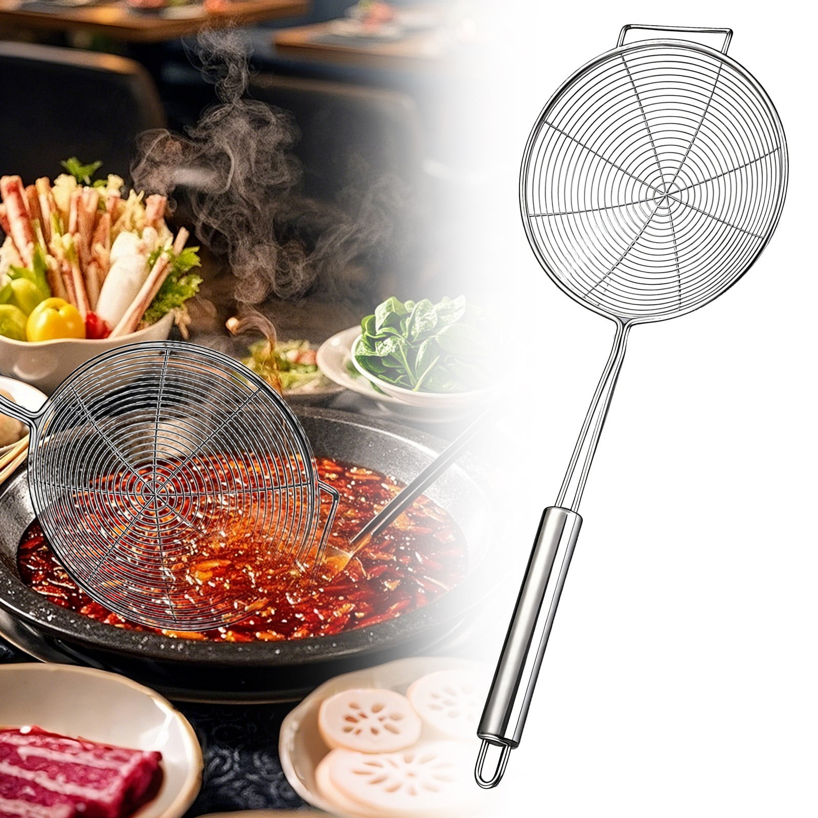 1 Piece Strainer Spider Skimmers for Kitchen Cooking and Frying Food, Stainless Steel Slotted Spoon Pasta Strainers, Silver, 40.5 x 16 cm โ image 4