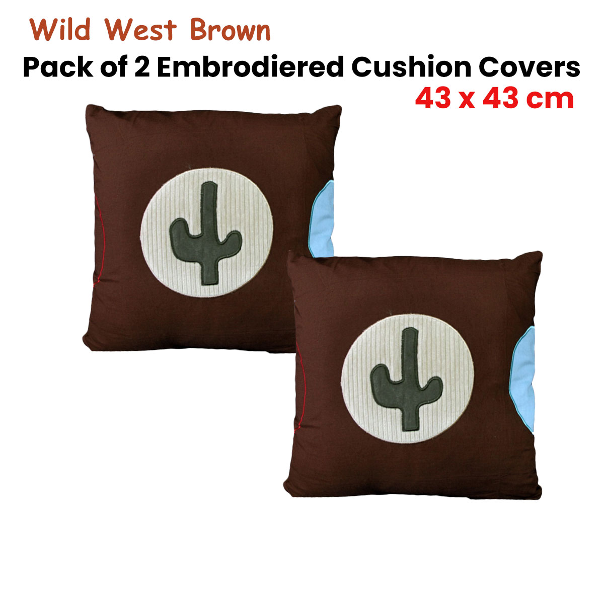 Pack of 2 Wild West Embroidered Cushion Covers 43 x 43 cm — image 2