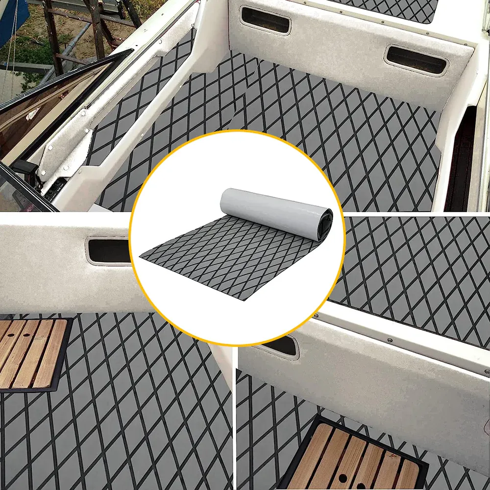 Adhesive Marine Decking EVA Foam Boat Flooring Teak Non-slip Mat Cuttable Deck Mat for Motorboat RV Yacht Kayak Surfboard 190cmx70cm Rhombus Grey — image 6