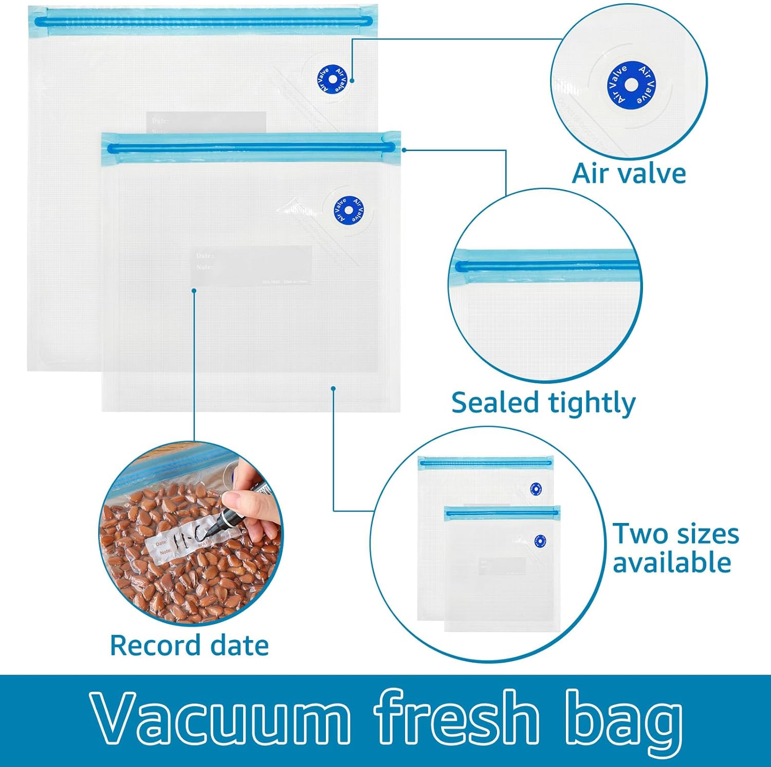 Vacuum Sealer Bags Leak Proof Reusable Food Storage Keep Fresh Easy to Use Zipper Freezer Space Saving Gallon Bag for Kitchens (14) — image 3
