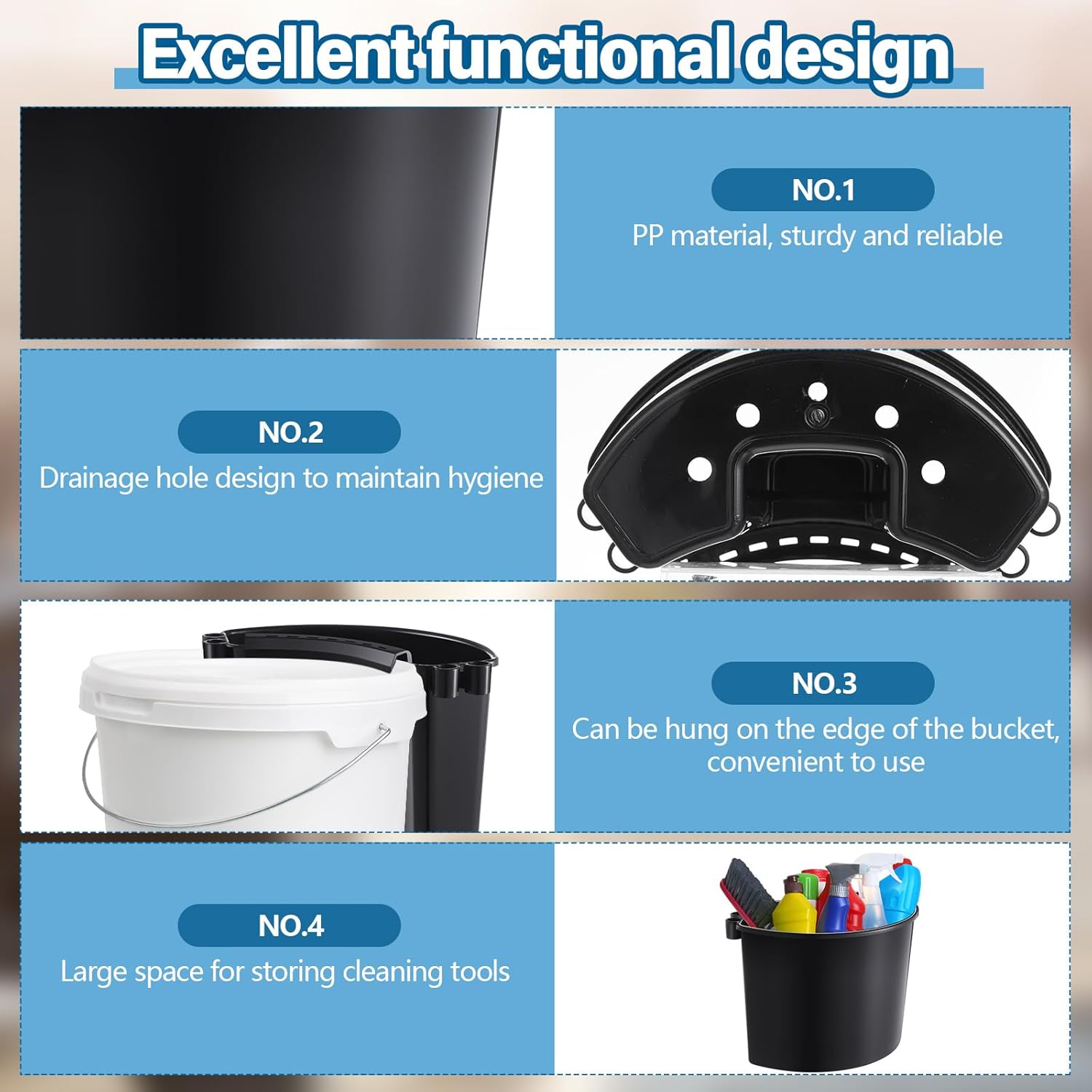 2 Pcs Car Detailing Bucket Organizer 10.2 × 7.8 × 5.5 Inch Car Washing Bucket Caddy Portable Multipurpose Hanging Organizer for Accessories Tool Home Garden — image 3