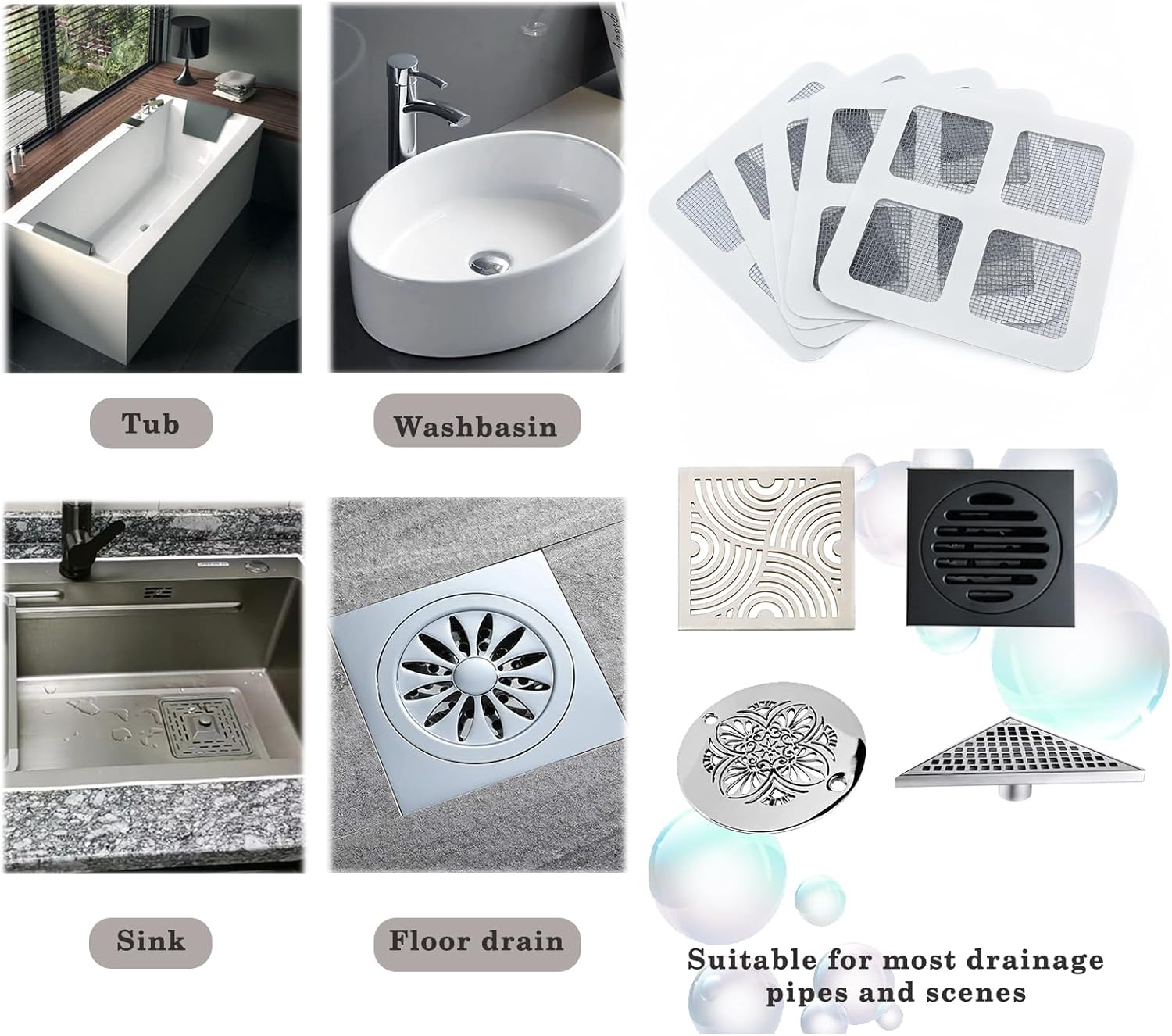 Disposable Hair Drain Stickers, 4" X 4"Disposable Shower Floor Drain Sticker, Disposable mesh Cover Sewer Filter Screen for Bathroom, Laundry,Sink,Tub,and — image 4