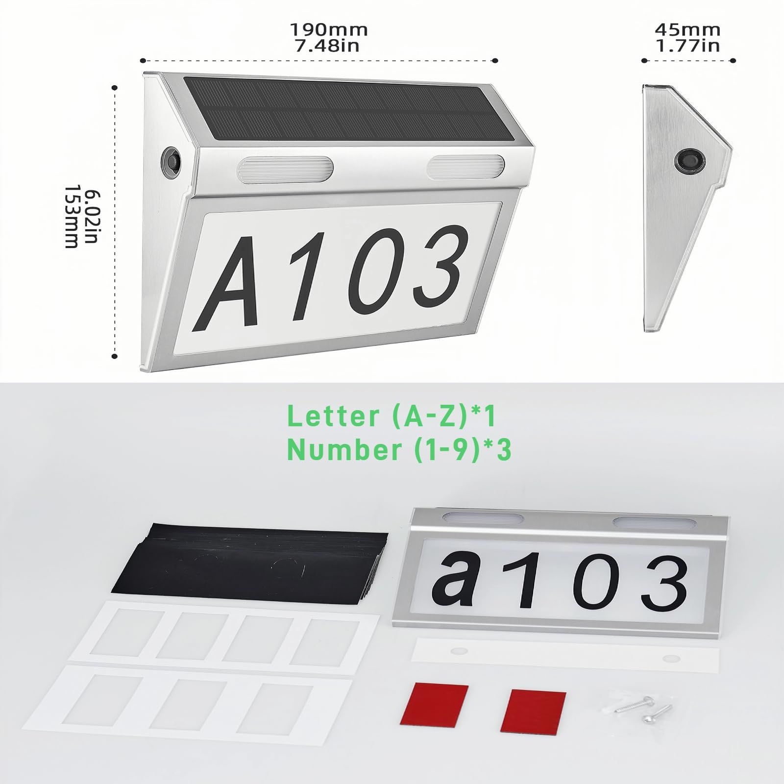 Solar House Numbers for Outside, Metal Waterproof Solar Address Sign Plaque Lights Outdoor LED Illuminated for Outside House Yard — image 5