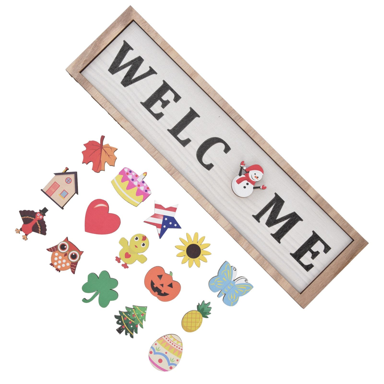 Door Sign Wooden Seasonal Rustic Welcome Door Decoration with 16 Interchangeable Icons for Farmhouse Office Home — image 4