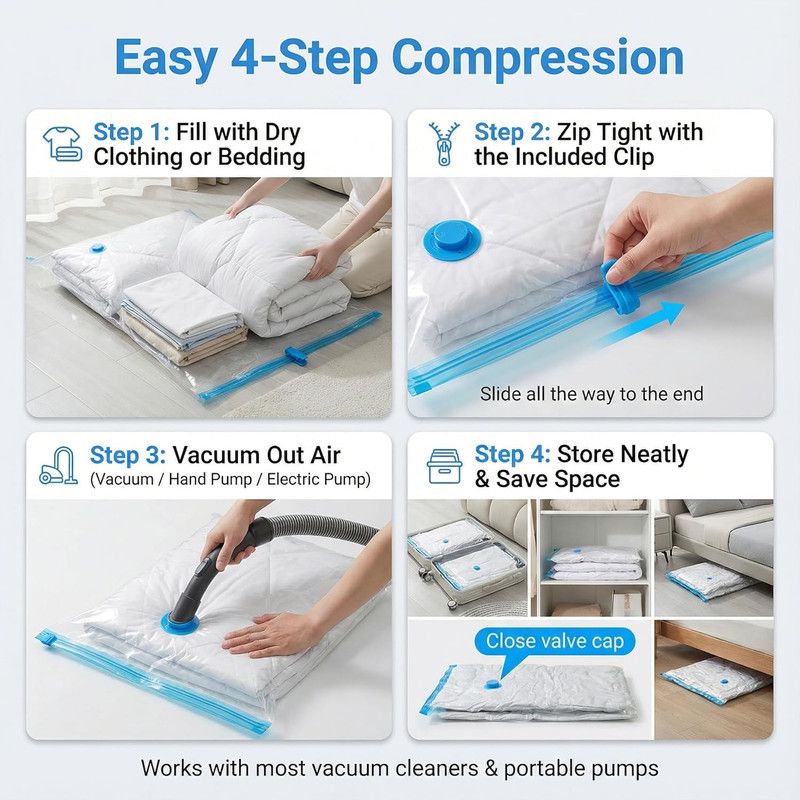 6-Pack Jumbo Vacuum Storage Bags | Space Saving Vacuum Pack Bags for Clothes & Bedding | 80% More Storage | 100cm x 70cm (39” x 28”) — image 5