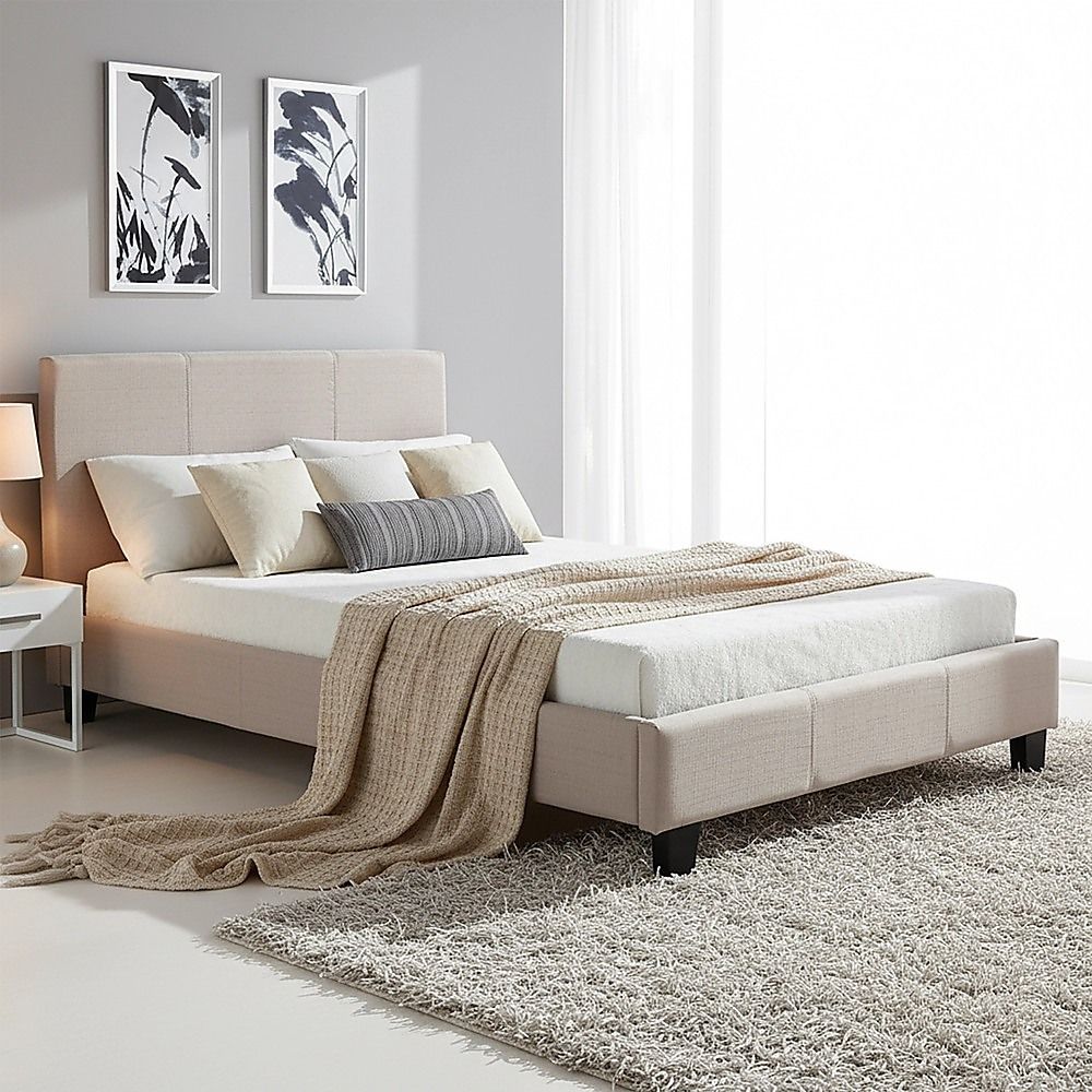 King Single Linen Fabric Bed Frame Beige โ image 5