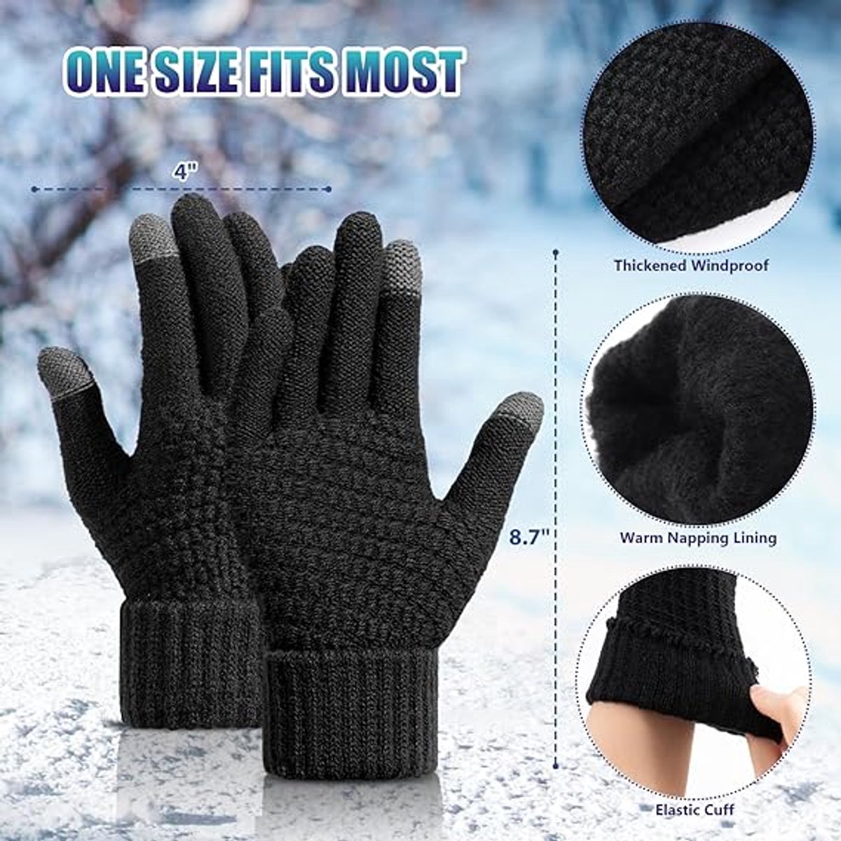 Winter Gloves - Two-pack - Men's Gloves - Warm and Soft - Winter Gloves with Touchscreen - Elastic Cuffs - Knitted Gloves - Suitable for Cold Weather (Black) โ image 6