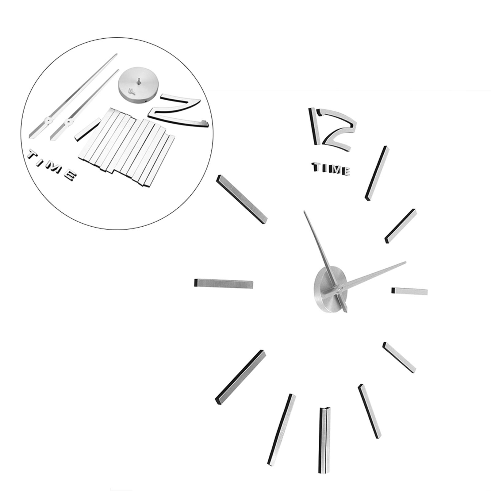 3D Mirror Luxury Modern DIY Large Wall Clock Surface Sticker Room Art Home Office Decor Silver — image 5