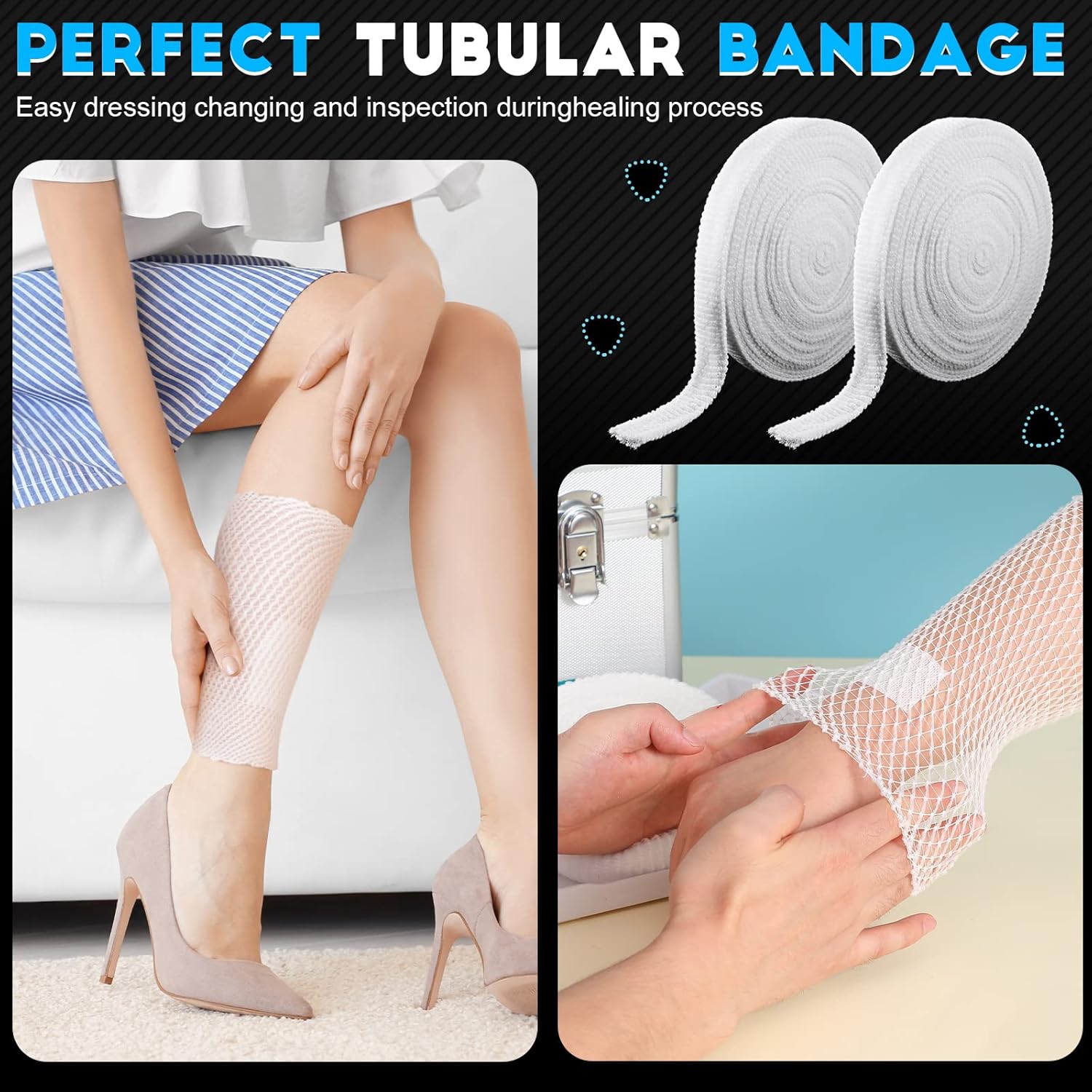 2 Rolls Tubular Bandage Elastic Net Wound Dressing Stretch Dressing Retainer Tubular Elastic Gauze Bandage for Wound Arm, Without The Use of Adhesive Tape โ image 6