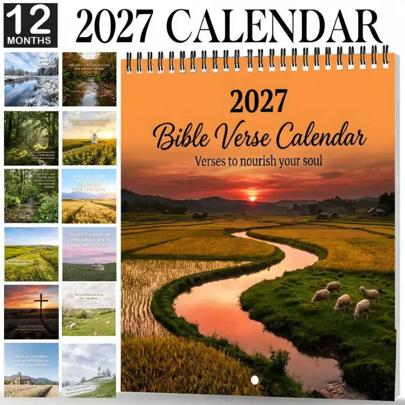 2027 Bible Verse Wall Calendar, 8.3-inch Square with Spiral Coil Binding, Features Healing Landscapes & Scripture Verses Each Month, Large Writing Space — image 3