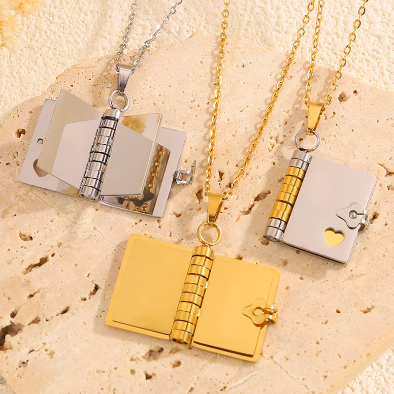 Gold Titanium Steel Fading-Resistant Envelope Locket Necklace - Openable Love Letter Pendant for Couples โ image 2