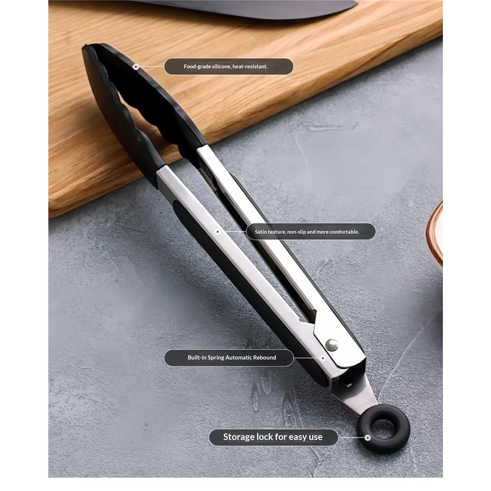 Kitchen Tongs for Cooking with Silicone Tips, BPA Free Stainless Steel set of 2 Silicone Tongs for Cooking, Grilling & Toss a Salad, Heat Resistant Grill Tongs — image 5