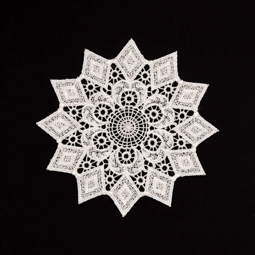 5.5 Inch Geometric Embroidered Lace Coaster (10 Pack) - Elegant Round Dining & Tea Table Mat Doily, Chestnut Leaf Style