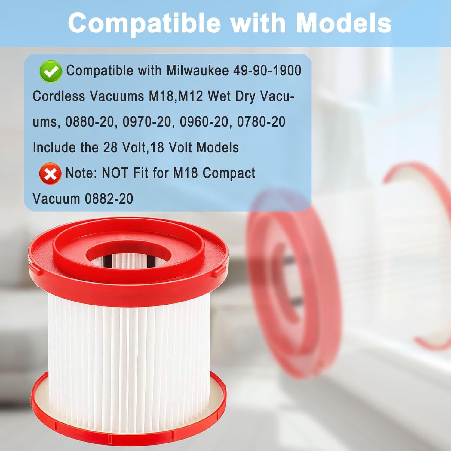 2 Pack Wet Dry Vacuum HEPA Filter 49-90-1900 Filter Compatible With Milwaukee Cordless M18 M12 M28 Vacuums 0780-20,0880-20,0960-20, 0970-20 โ image 3