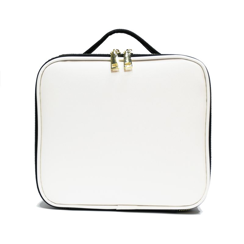 Cosmetic Storage Bag PU Leather Large Capacity Waterproof Adjustable Partition Makeup Case for Travel Black White โ image 3