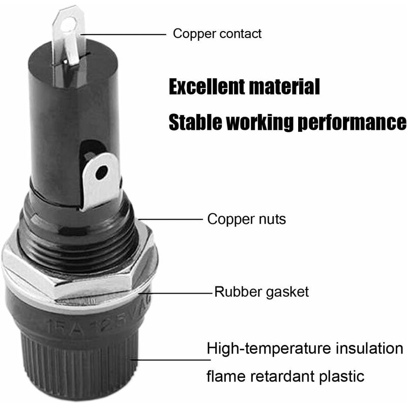 10 pcs 5 X 20Mm Fuse Holder Ac 10A 250V Black Screw Cap Fuse Holder, Panel Mount Screw Cap Fuse Holder — image 4