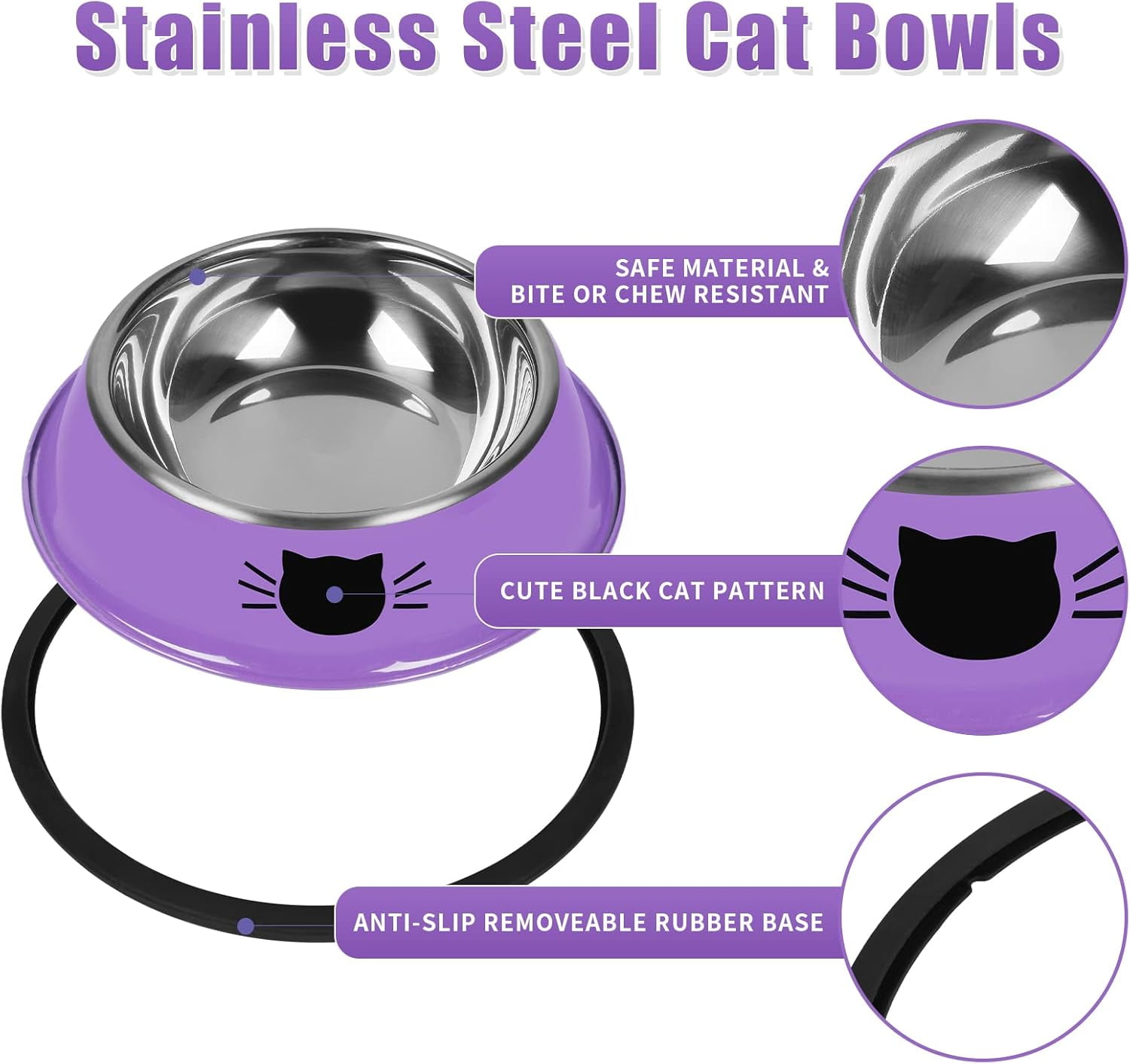 Cat Bowls Non-Slip Stainless Steel Small Cat Food Bowls Unbreakable Thicken Cat Feeder 7 Oz Cat Dishes Suitable for Indoor Small Pets Removable Rubber Base โ image 3