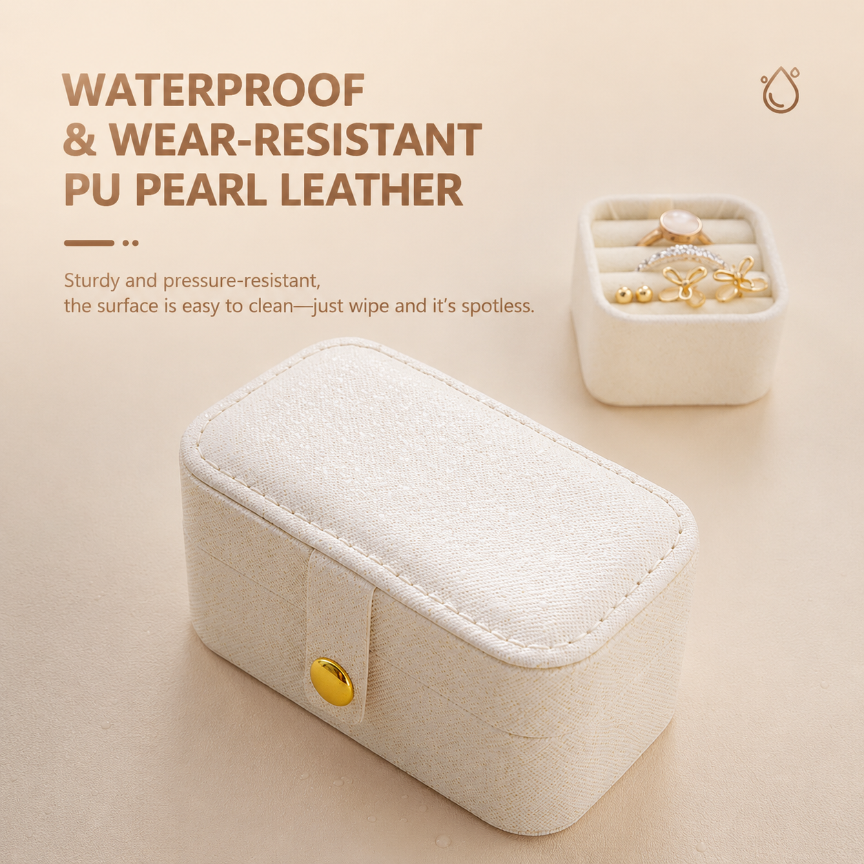 White Waterproof PU Leather Jewelry Travel Case, Portable Mini Jewelry Organizer Box for Rings Earrings Necklaces โ image 4