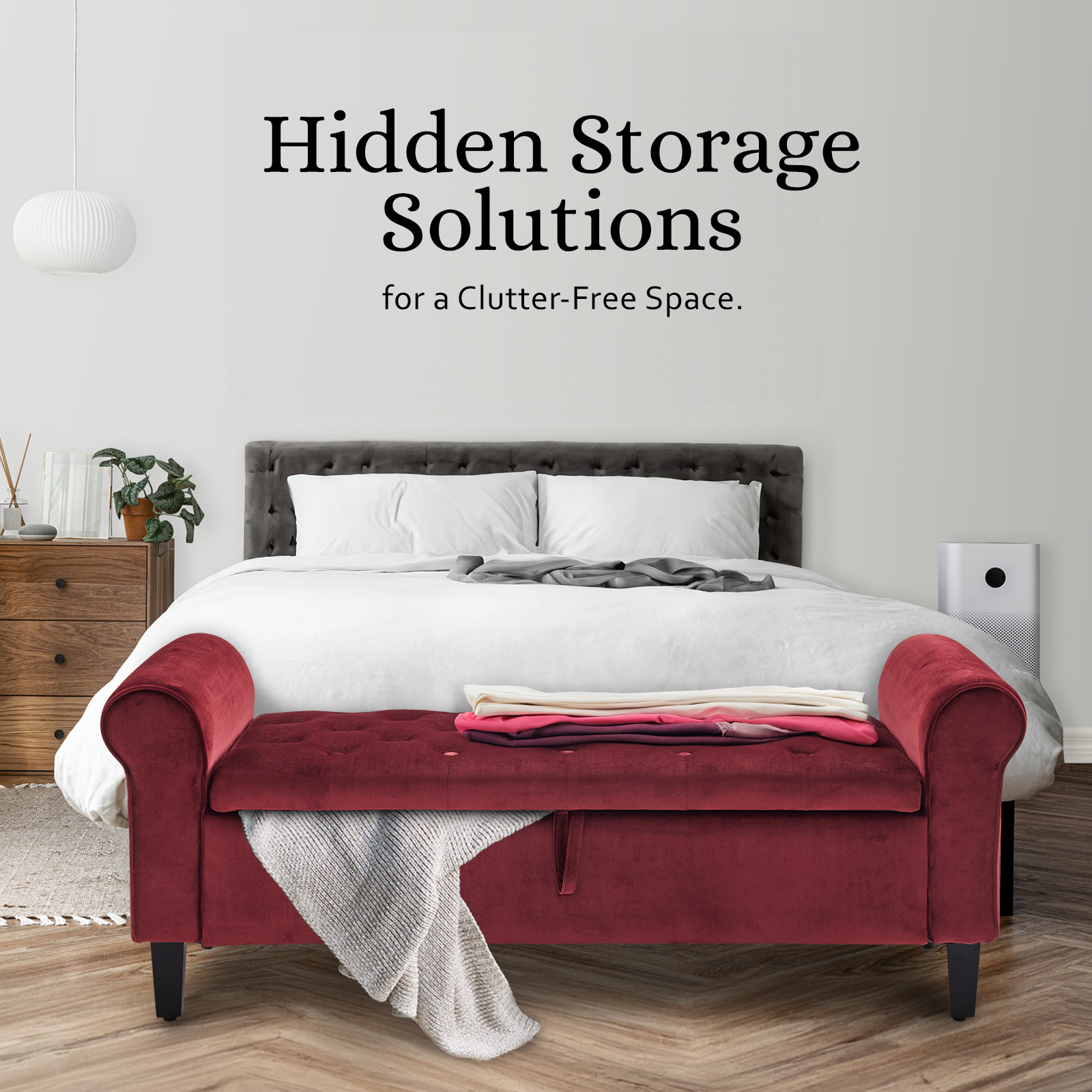 Storage Ottoman Stool Arm Bench Seat 132cm Velvet RED โ image 3