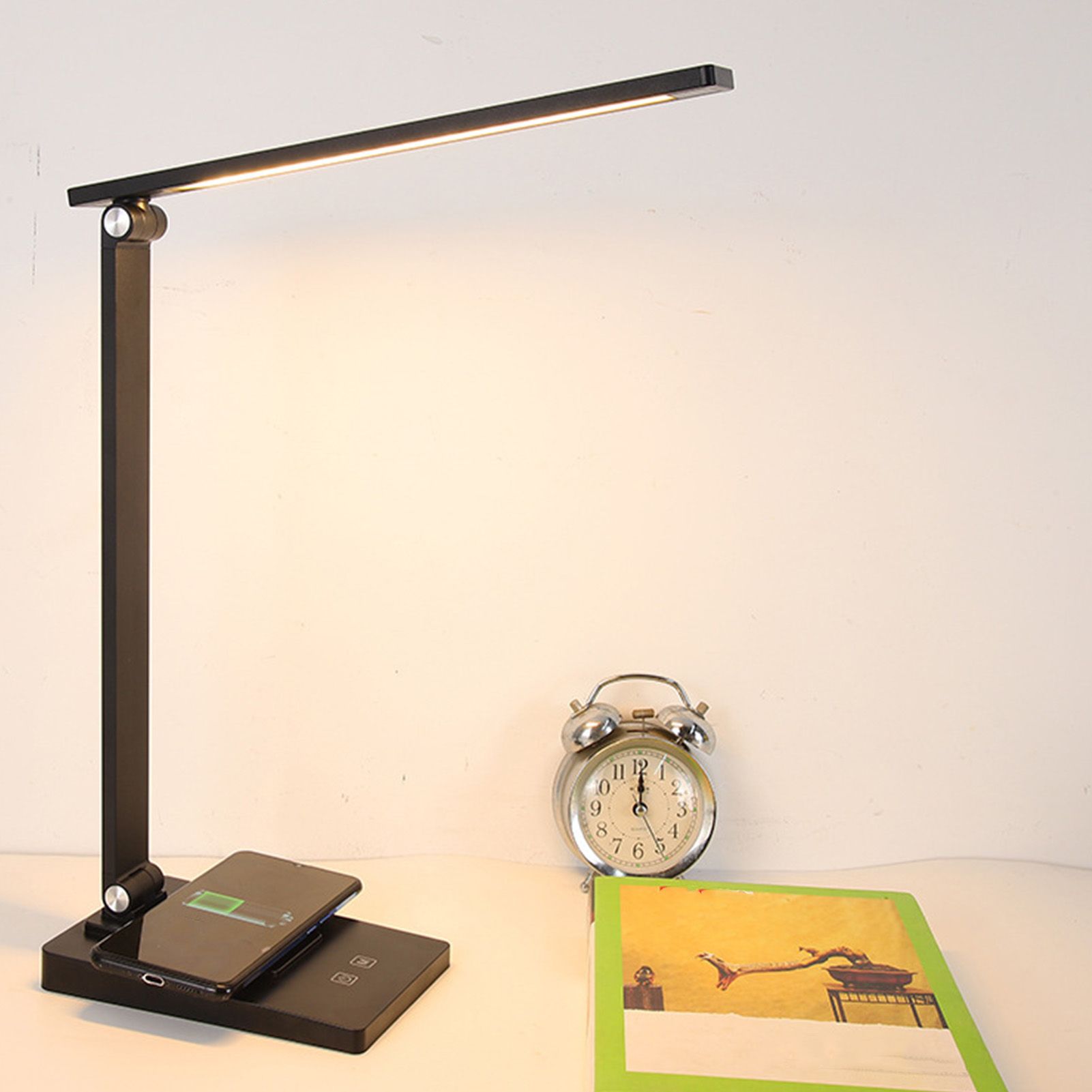 LED Desk Lamp with 3 Levels Brightness Eye Caring Office Reading Lamp Foldable Table Desk Lamp USB Wireless Charging Plug in Version — image 5