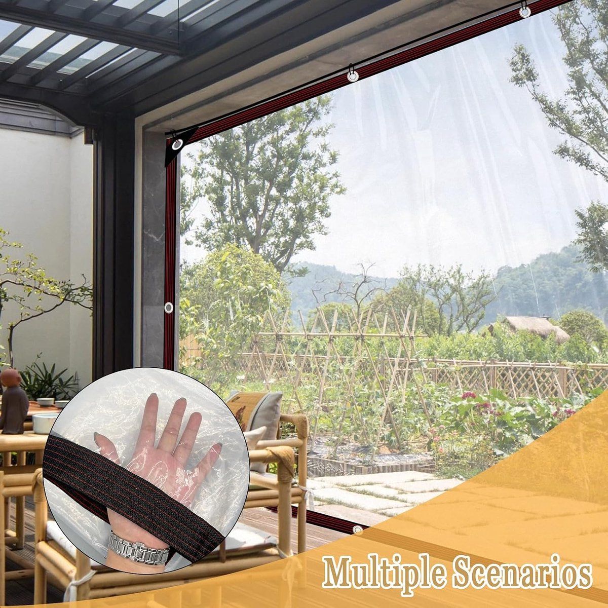 Transparent PVC Tarpaulin, Heavy Duty Patio Cover for Plant, Garden and Chicken Coop Wind and Rain Protection, 4 x 4 m — image 5