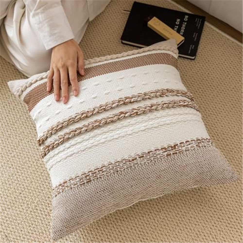 Set of 2 Neutral Decorative Throw Pillow Cover 18x18 Inch for Couch Bed Sofa, Aesthetic Modern Organic Farmhouse Home Decor, Soft Cute Accent Woven โ image 3
