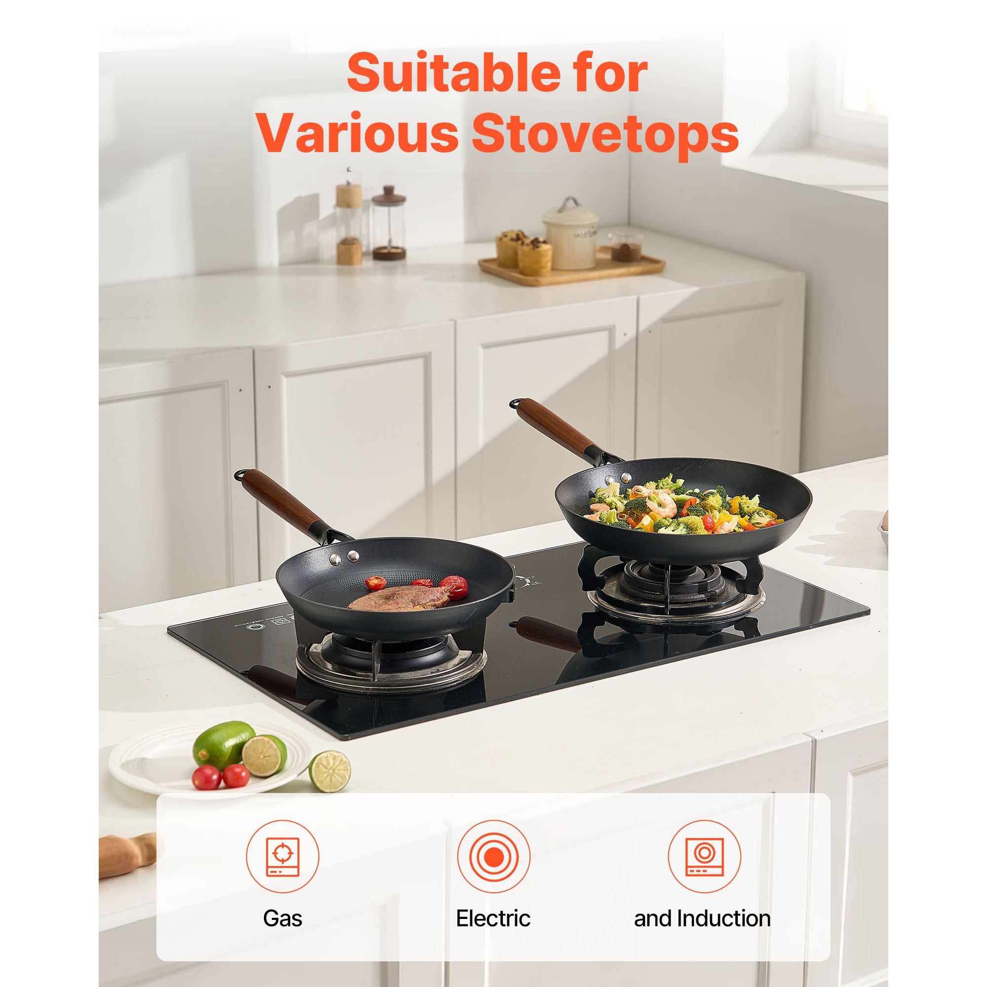 Cast Iron Skillet, 3-Piece Frying Pan Set (205, 265, 310 mm), Nonstick Skillets with Detachable Wood Handle, Pre-Seasoned Chef's Pan, Kitchen โ image 6