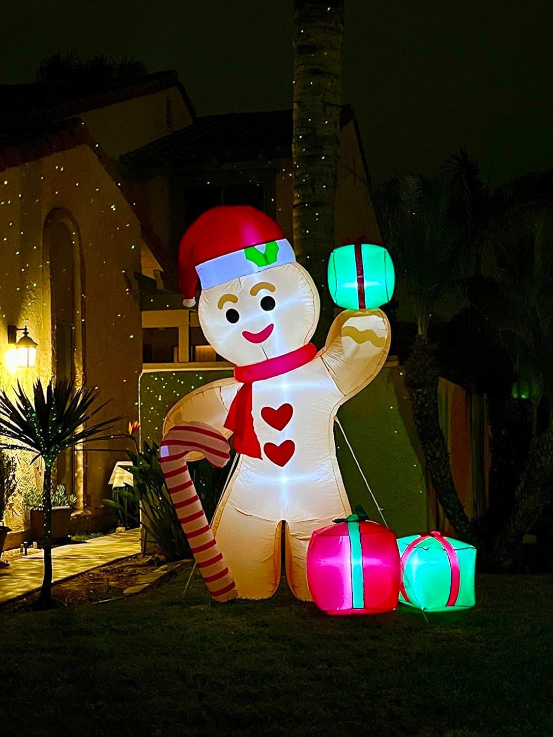 8FT/2.4m Lighted Inflatable Gingerbread Man Christmas Decoration with Candy Cane & Gift Boxes, Outdoor Indoor Holiday Yard Lawn Display with Built-in LED — image 6