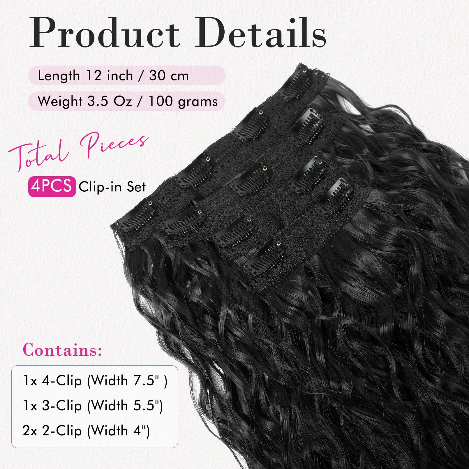 Light Gold 12-Inch Clip-in Wavy Hair Extensions - 4-Piece Set, Easy to Apply, Instant Volume Boost — image 2
