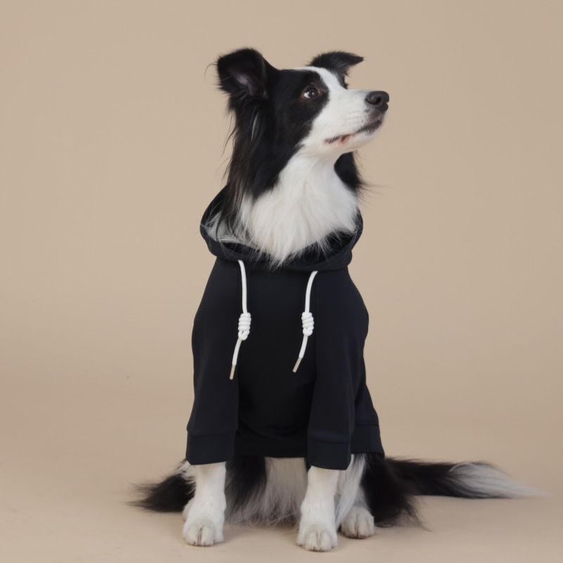Black Classic Dog Sweatshirt with Hood & Drawstrings - For Large Dogs (Size: 6XL)