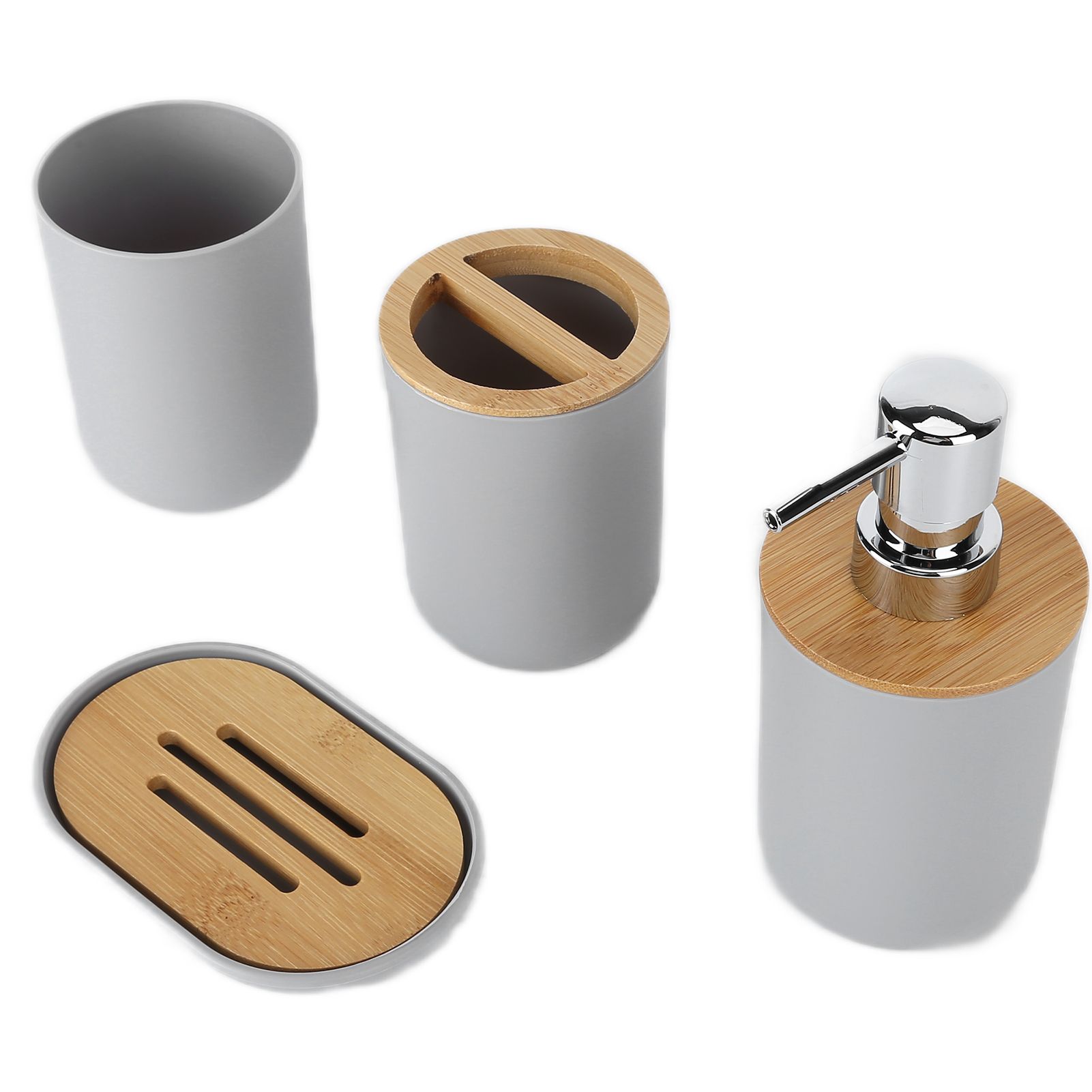 4Pcs Bathroom Accessory Set Bamboo Waterproof Durable Gift Toothbrush Cup for Home HotelGrey โ image 5