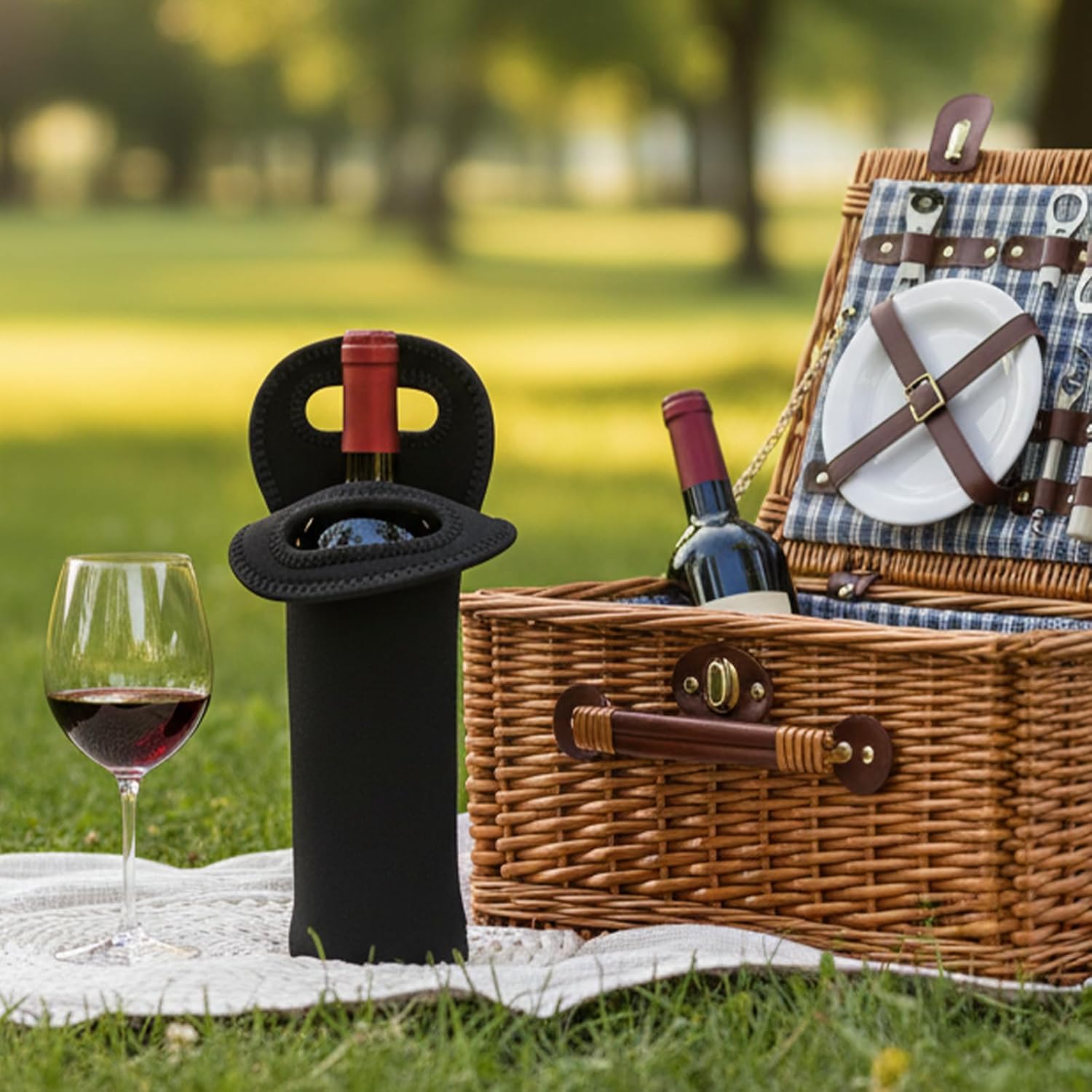 Neoprene Wine Bottle Carrier, Insulated Tote Bag, Protective Champagne & Beer Bottle Holder for Beer Water Bottles Restaurant, Travel, Gifting (Black) — image 3