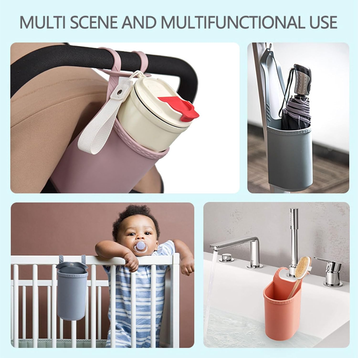 Universal Pink Stroller Silicon Cup Holder Hanging Storage Bag — image 3