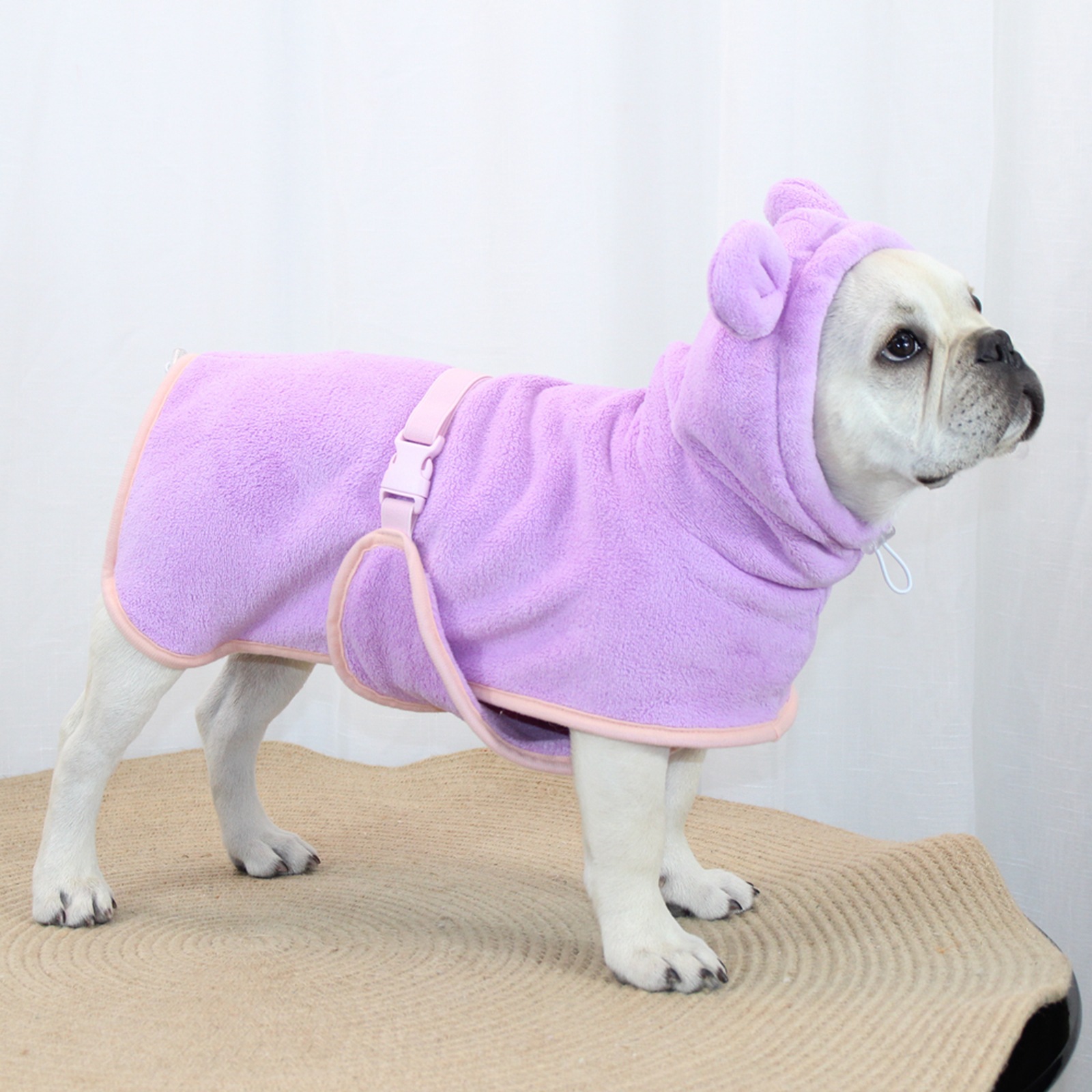 Purple Hooded Dog Bathrobe - Super Absorbent, Adjustable Fit, Cozy Pet Towel (Size: L)