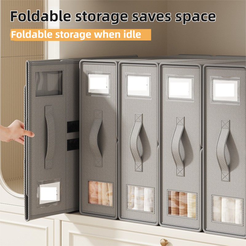 2-Pack White Foldable Bedding Storage Box with Zipper & PU Leather Handle - Wardrobe Drawer Closet Organizer for Duvet Covers & Clothing (38x32x12CM) โ image 2