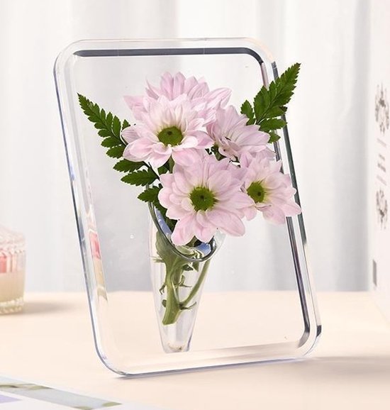 Vase - Minimalist Home Decor Vase - Cute Flower Stand - Photo Frame Style - Acrylic Material - 8 x 6 Inches, Suitable for Tabletop（Transparent Version） — image 3