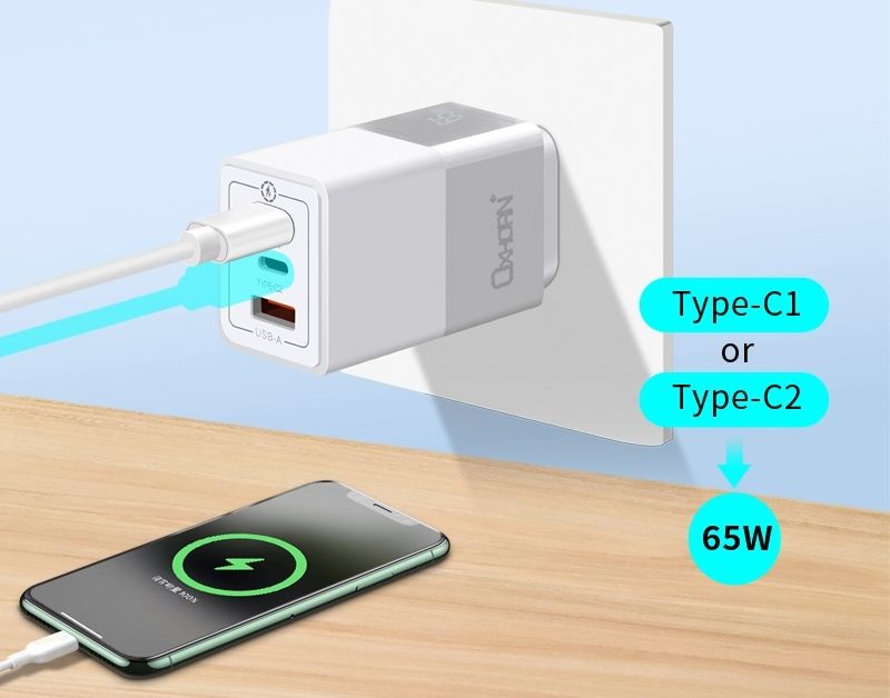 OXHORN NB-PD65CCAW PD GaN Charger 65W 3 Ports White โ image 4