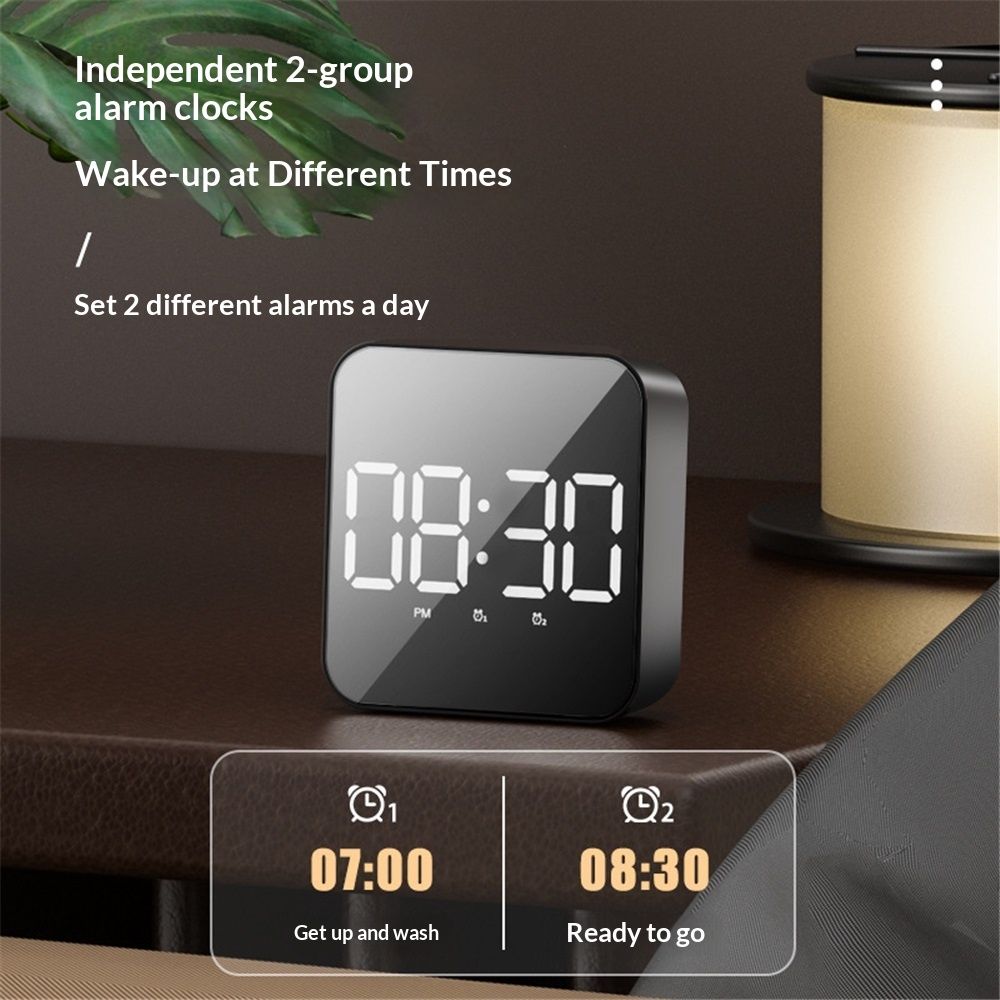 LED clock, student alarm clock, plug-in dual-use, large screen display, digital clock, voice controlled temperature clock（black） — image 4