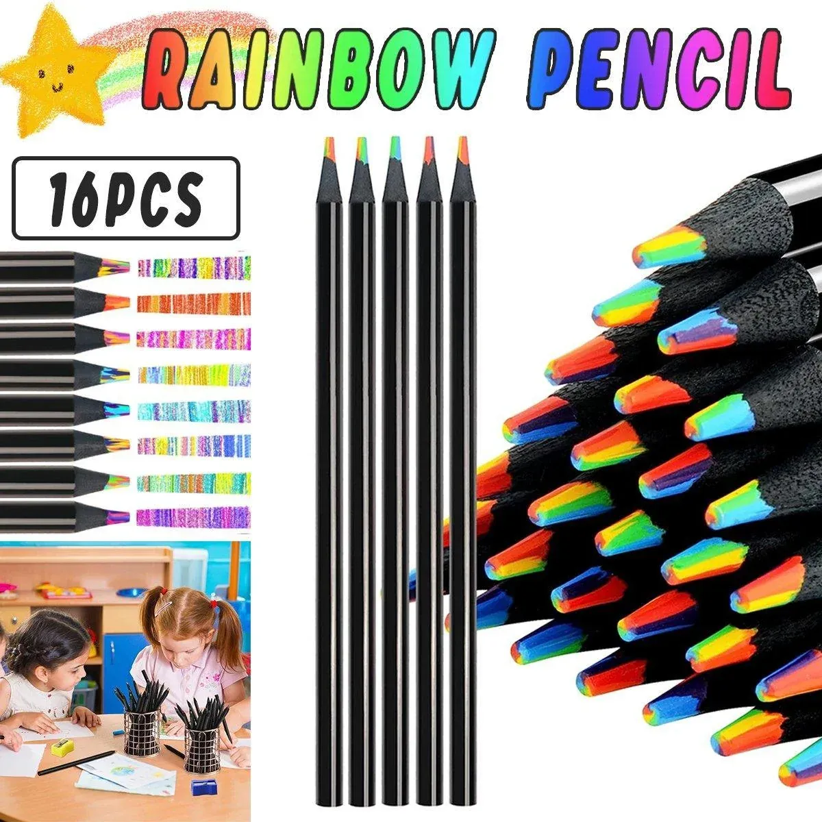 Rainbow Colour Pencils Multicolour Gradient Drawing Pencils for Students