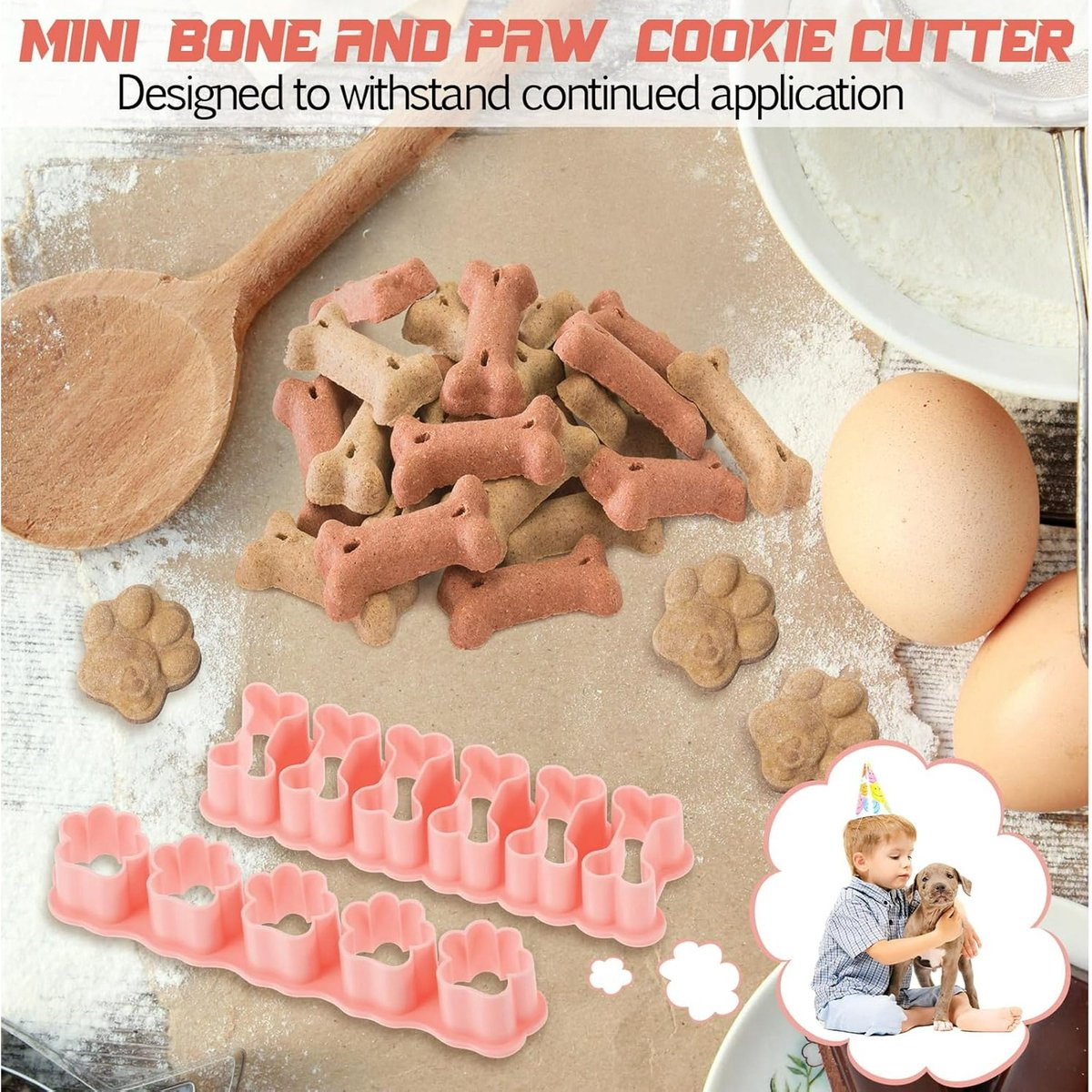 Set of Two Mini Cookie Cutters - 2.5cm Dog Bone Cookie Cutter, Dog Paw Cookie Cutter, Homemade Dog Biscuits, Snacks, Cakes & Cookies (Morandi Pink) — image 2